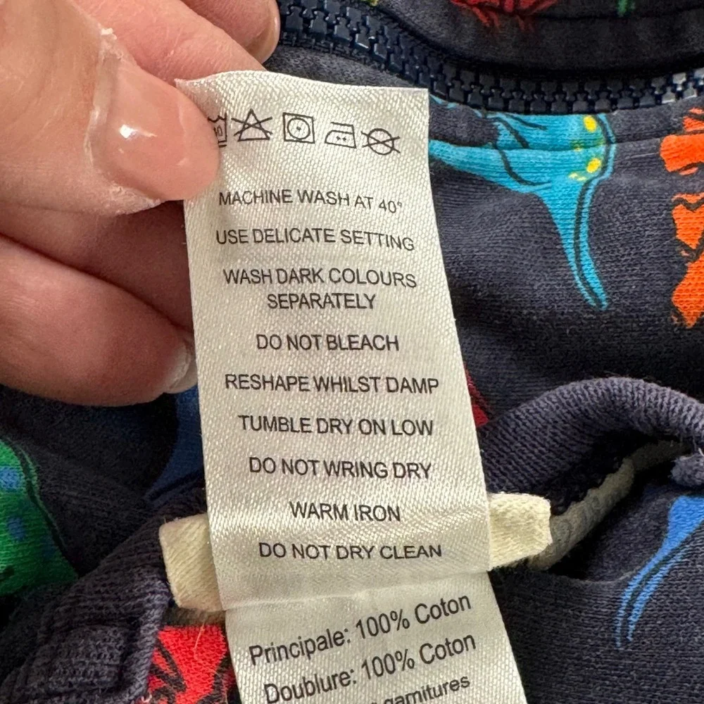 JoJo Maman Bébé Size 18-24M Navy‎ Reversible Dinosaur Stripe Full Zip Hoodie